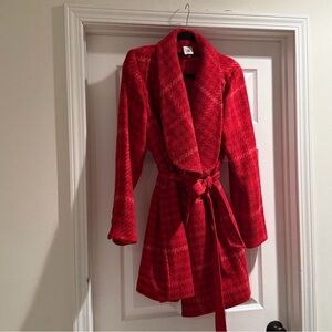 CAbi Elvita Red Shawl-Collar Robe Coat with Self-Tie Belt